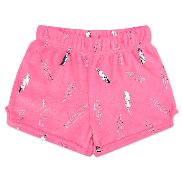Pink Foil Lightning Plush Shorts
