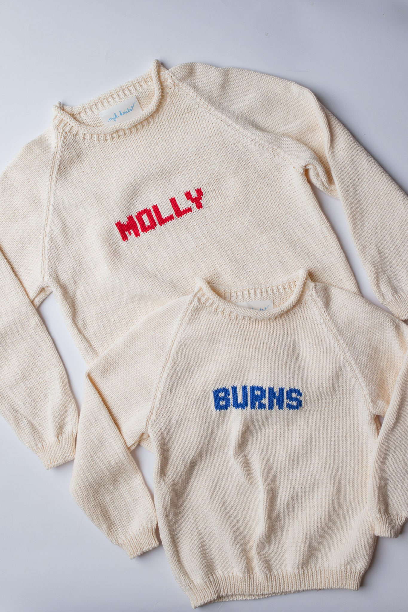 Name Sweater | Natural with Royal Blue