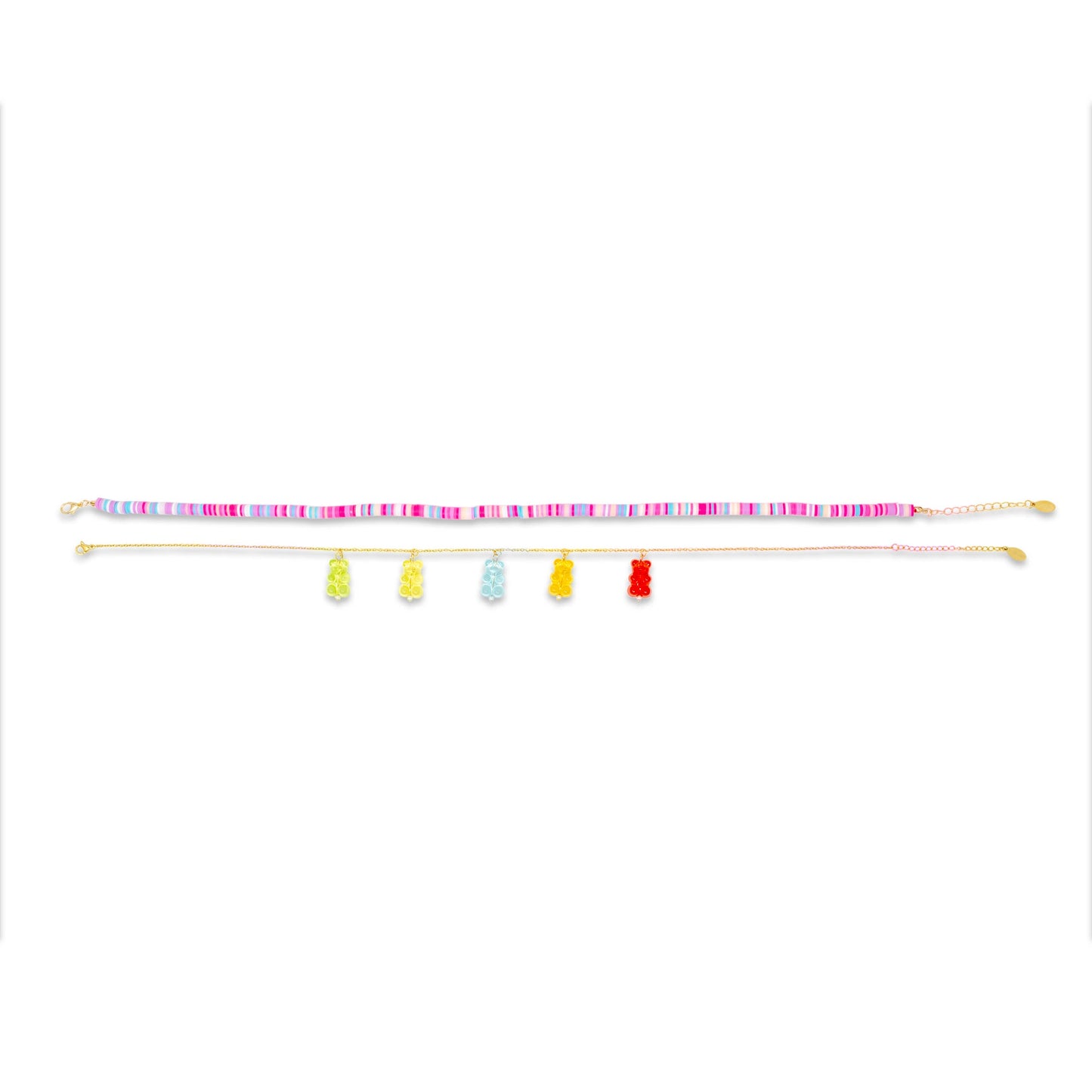 Girl's Colorful Disk Necklace & Charm Duo - Gummy Bears