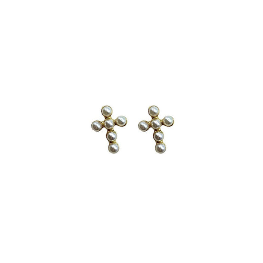 Cross Pearl Stud