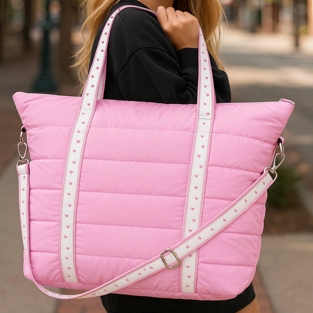 Pink Puffer Tote Heart Strap