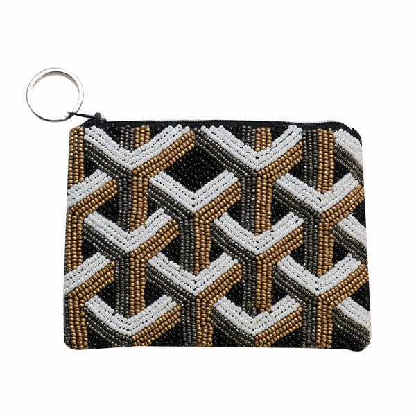 Yellow Pattern Beaded Coin Purse