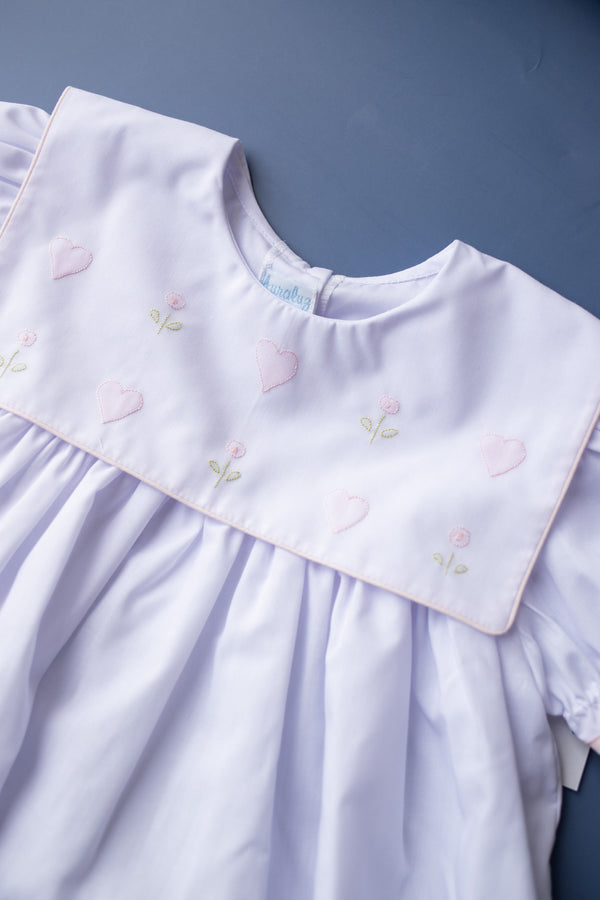 Hearts & Flowers Embroidered Dress | White