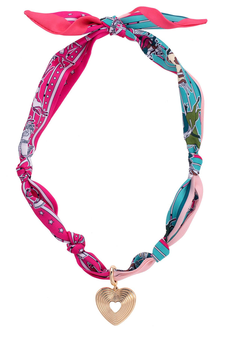 Sophia Glowing Heart Scarf Necklace in Fuchsia/Turquoise