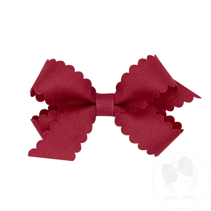 Mini Grosgrain Scalloped Edge Girls Hair Bow | Cranberry