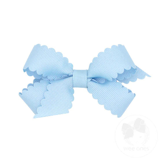 Mini Grosgrain Scalloped Edge Girls Hair Bow | Millennium Blue
