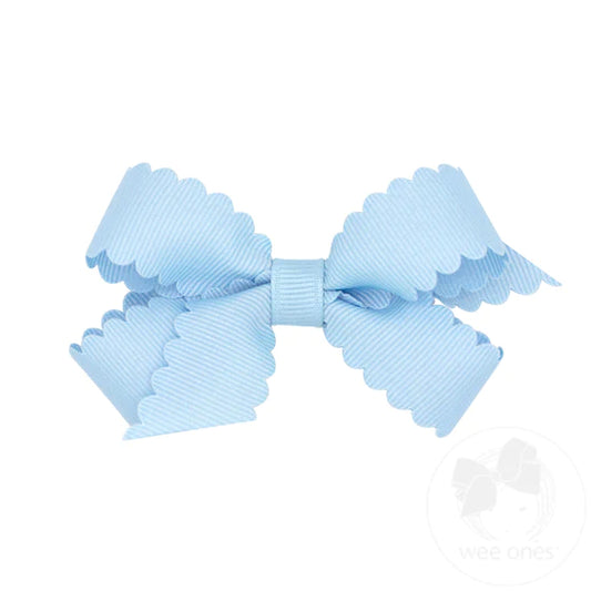 Mini Grosgrain Scalloped Edge Girls Hair Bow | Millennium Blue