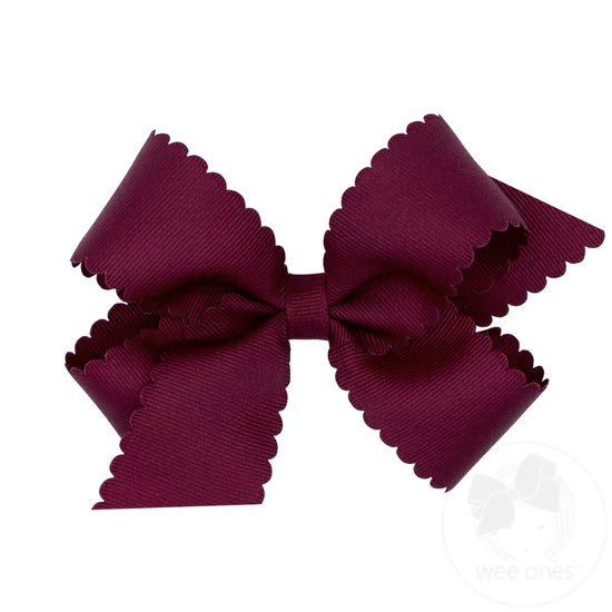 Medium Grosgrain Scalloped Edge Girls Hair Bow | Burgundy