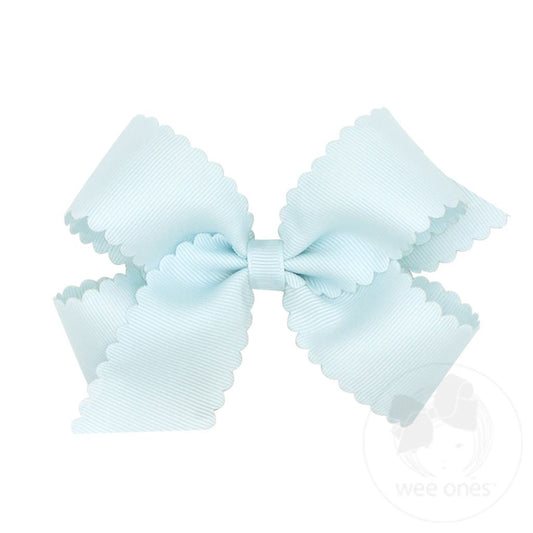 Medium Grosgrain Scalloped Edge Girls Hair Bow | Blue Vapor