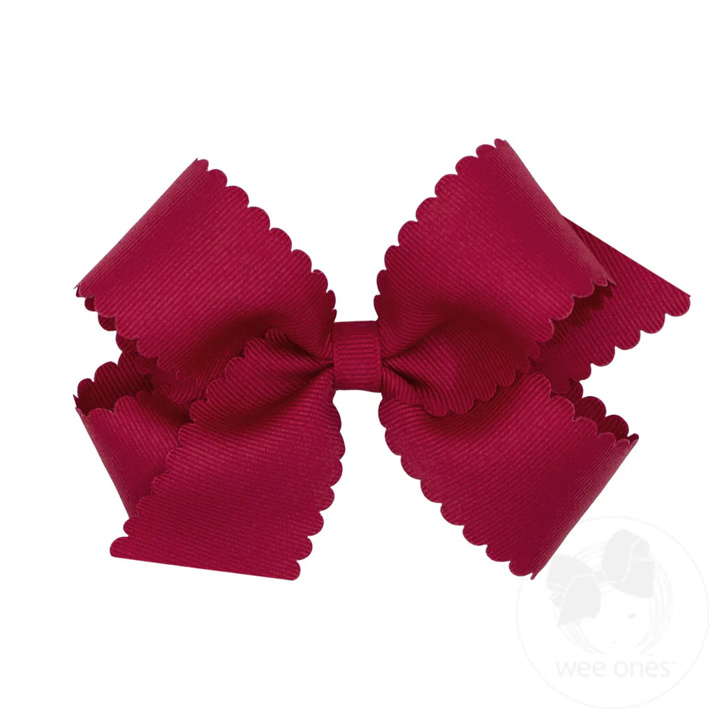 Medium Grosgrain Scalloped Edge Girls Hair Bow | Cranberry