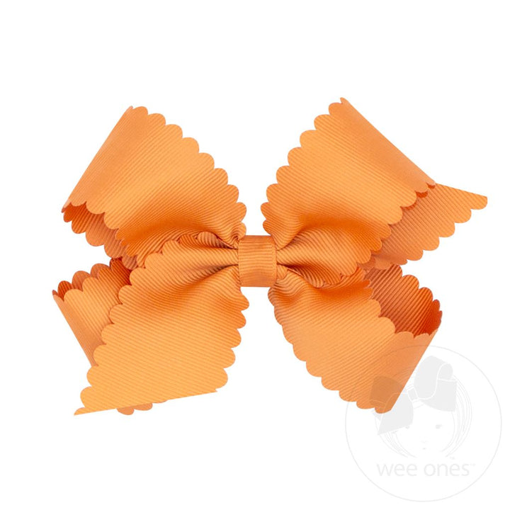 Medium Grosgrain Scalloped Edge Girls Hair Bow | Ginger