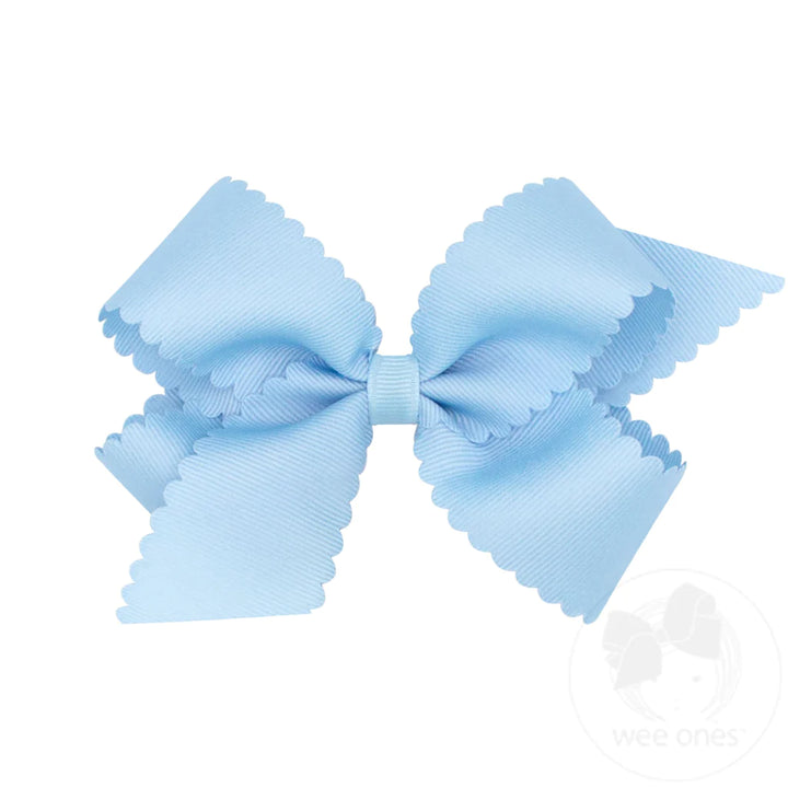Medium Grosgrain Scalloped Edge Girls Hair Bow | Millennium Blue