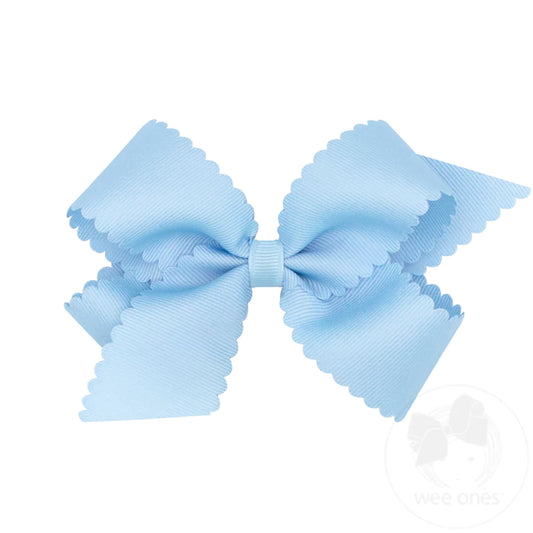 Medium Grosgrain Scalloped Edge Girls Hair Bow | Millennium Blue