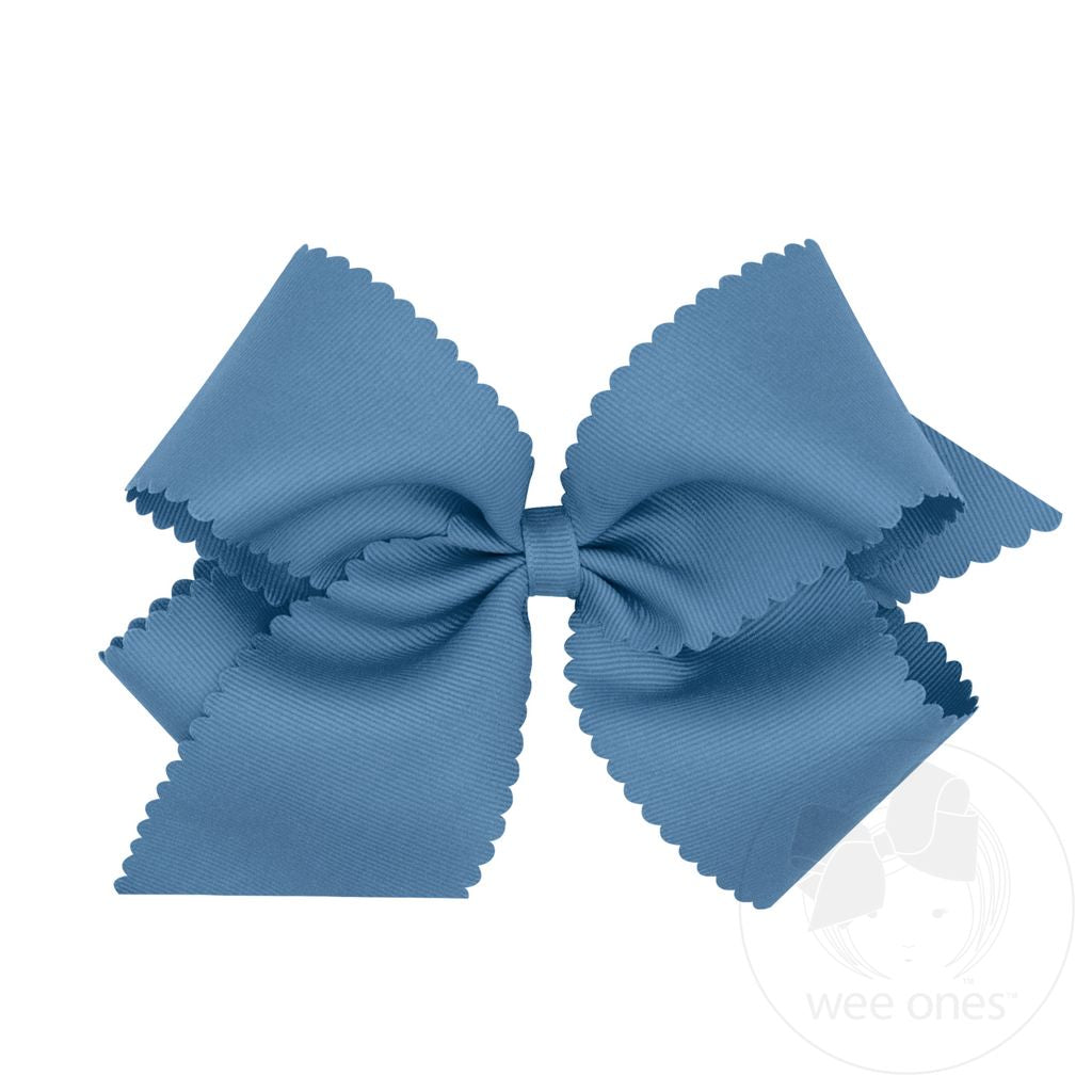 King Scallop Edge Grosgrain Hair Bow | Smoke Blue