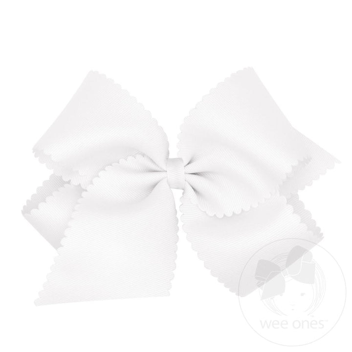 King Scallop Edge Grosgrain Hair Bow | White