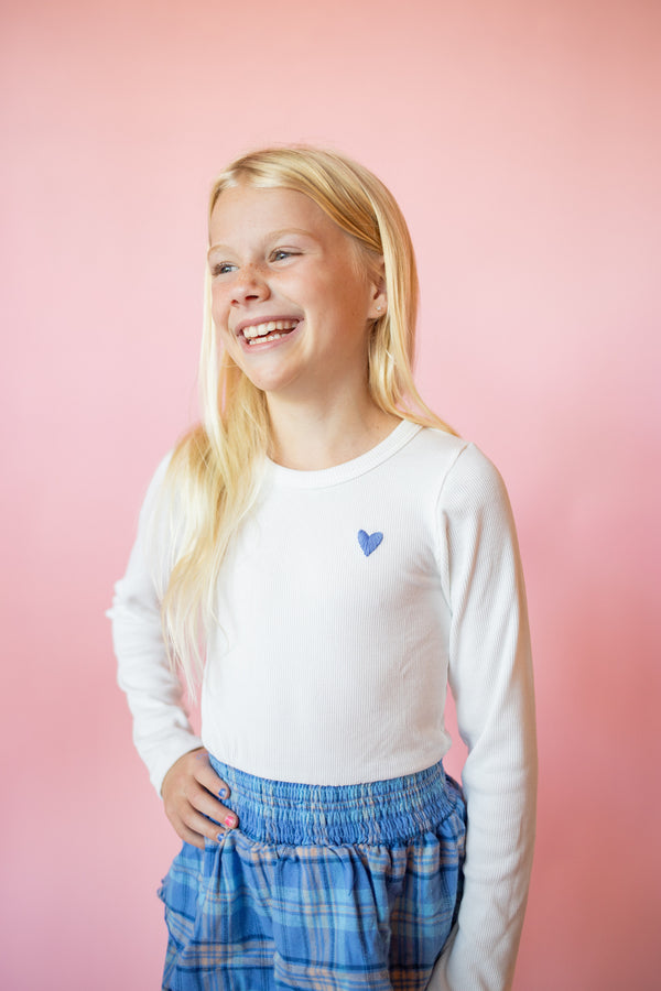 Long Sleeve Skirted Dress | White + Blue Plaid Flannel