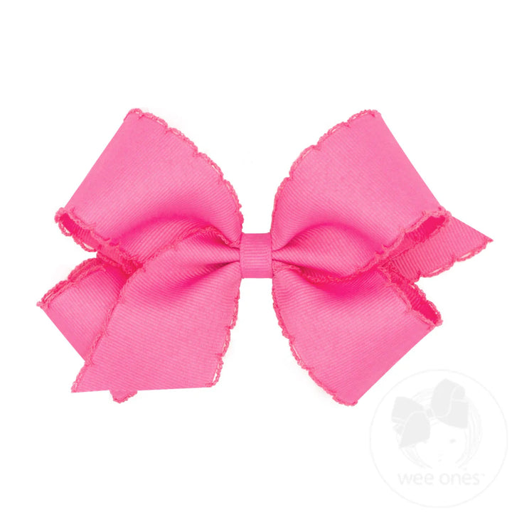 Medium Monotone Moonstitch Grosgrain Bow | Hot Pink