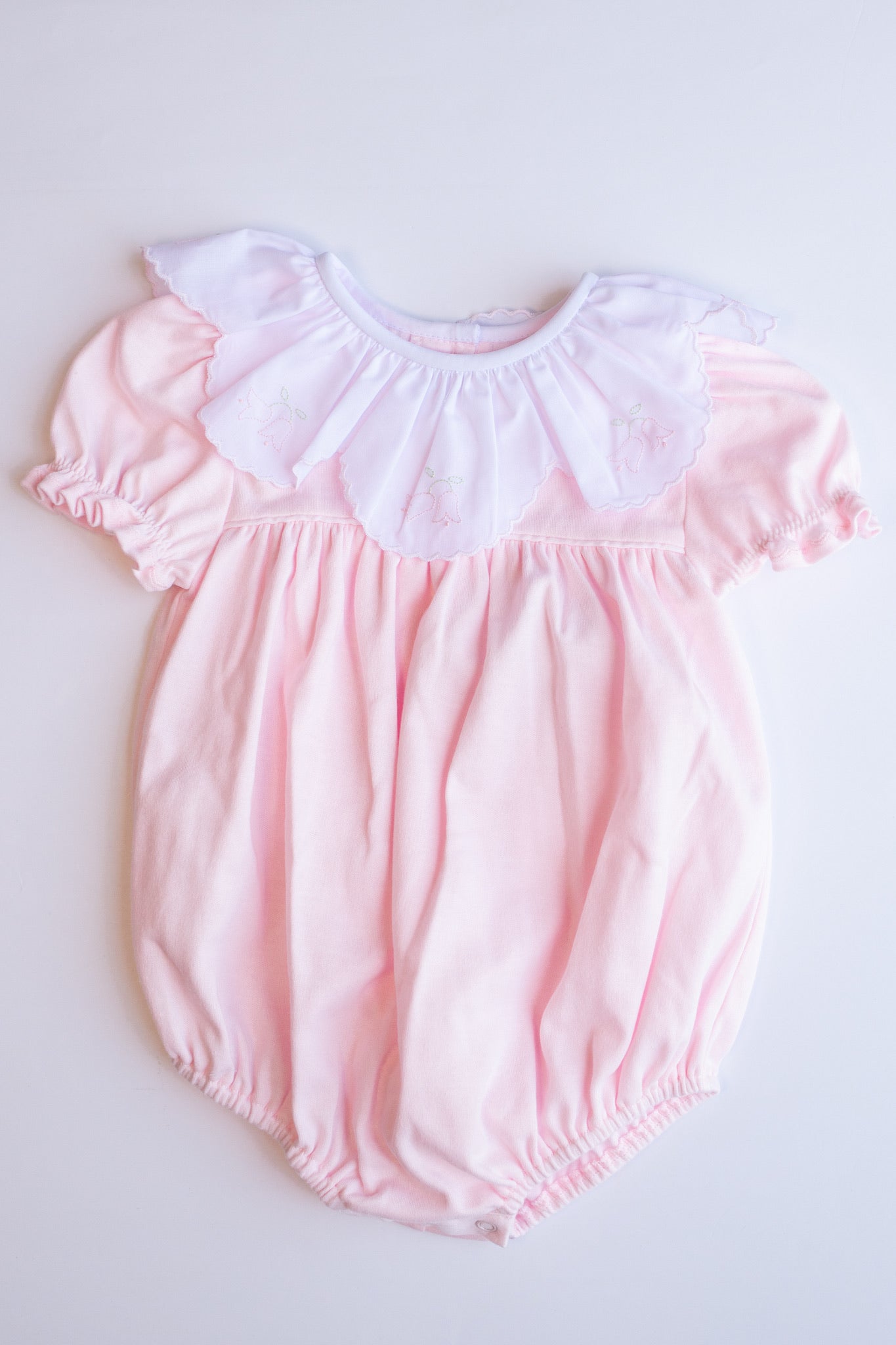 Twin Flowers Embroidered Knit Bubble | Pink