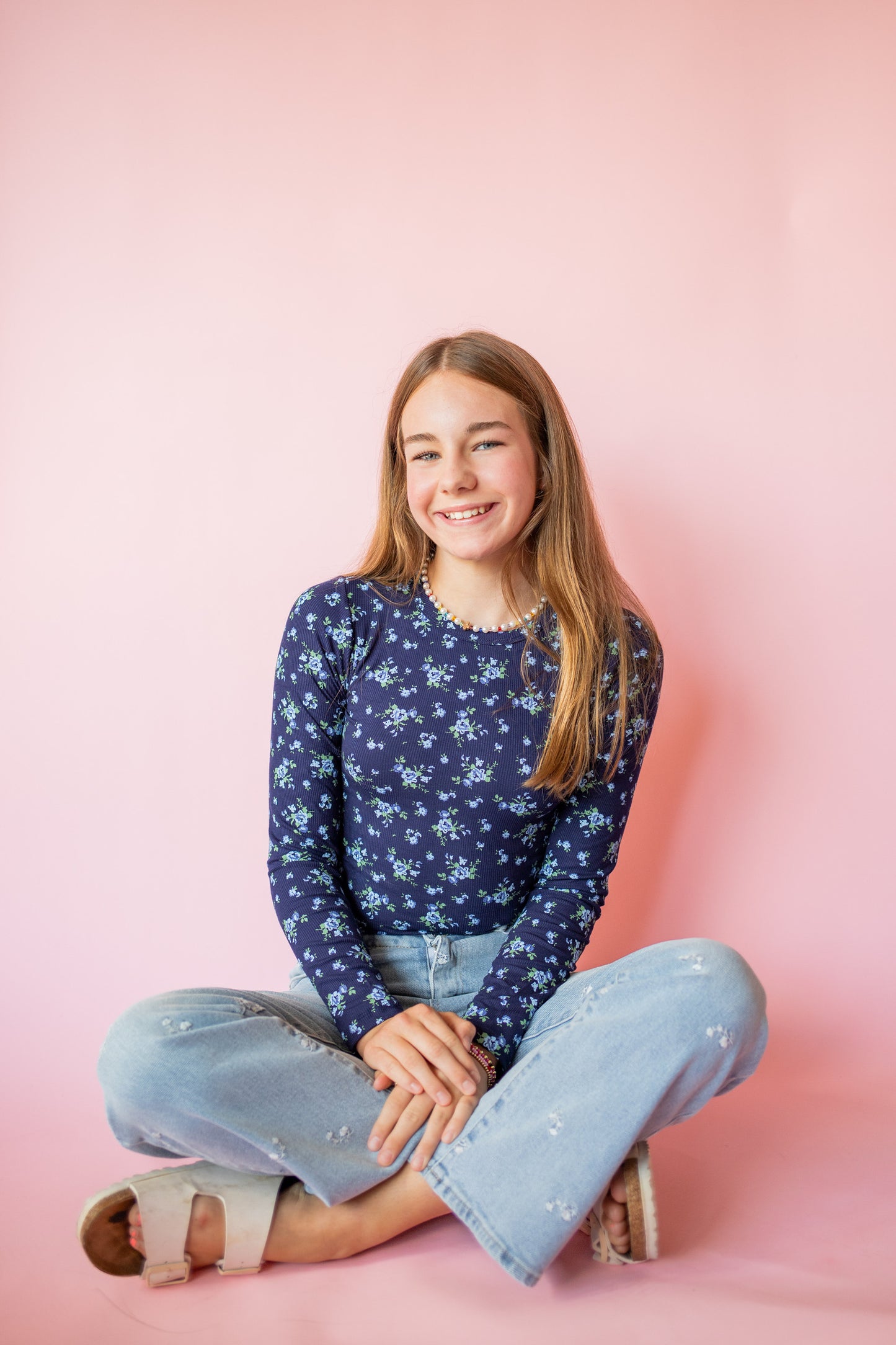 Ribbed Long Sleeve | Navy Blue Floral