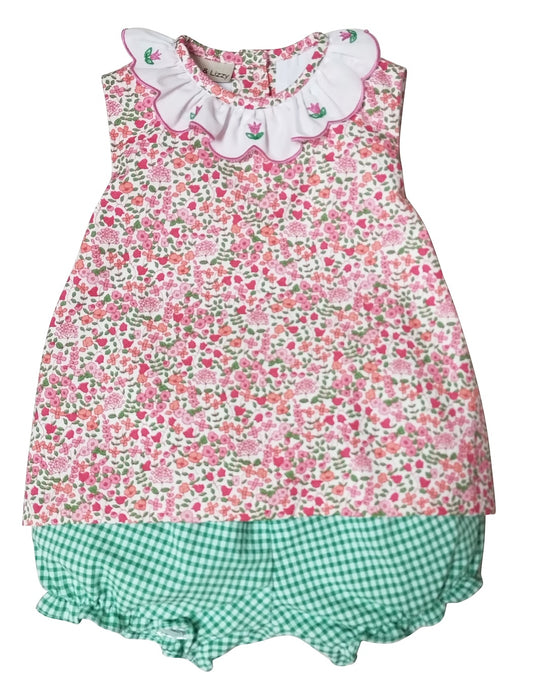 Brooke Floral + Green Gingham Bloomer Set