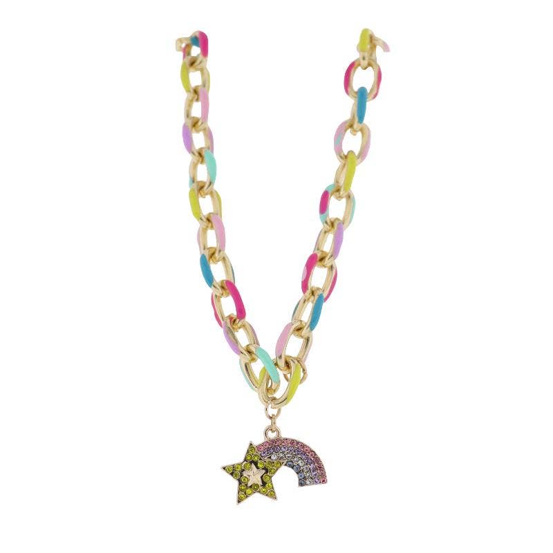 Kids Enamel Multi Chain Necklace with Crystal Star & Rainbow