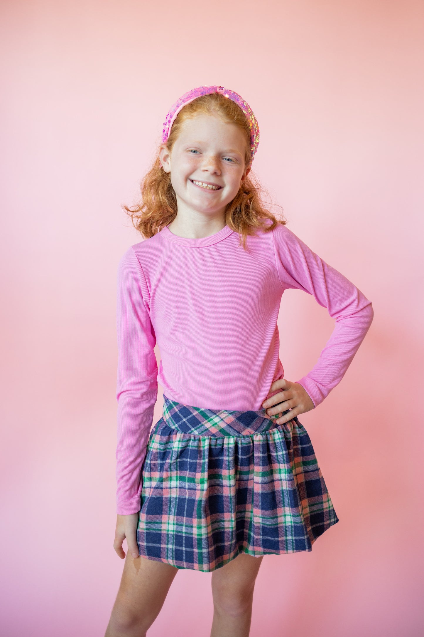 Flannel Skirt | Navy + Pink Plaid