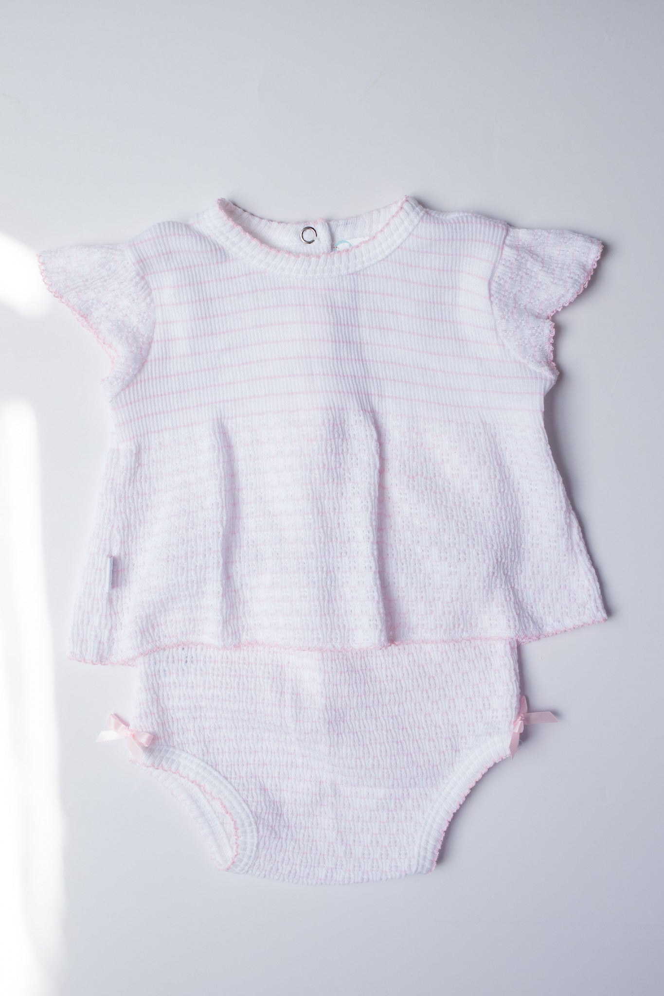 Pinstripe Flutter Sleeve Diaper Set with Bows | Pink
