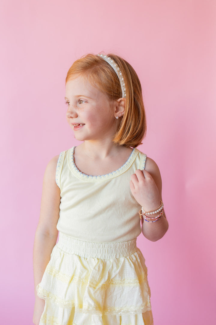 Crochet Trim Ribbed Tank | Yellow