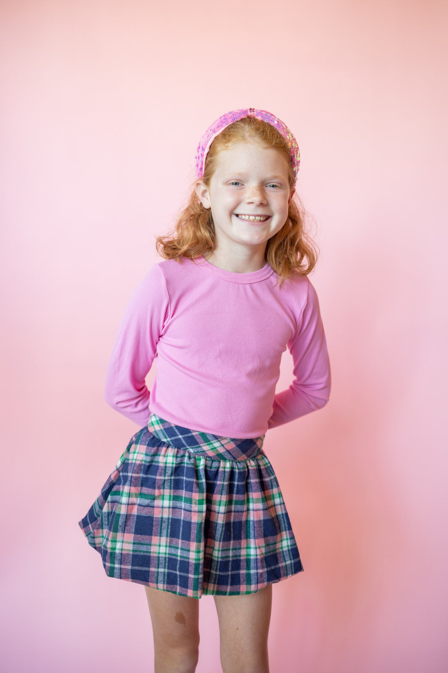 Flannel Skirt | Navy + Pink Plaid