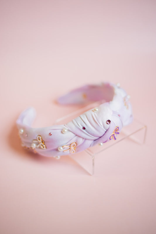 Bow Charm Knot Headband with Pearls | Purple
