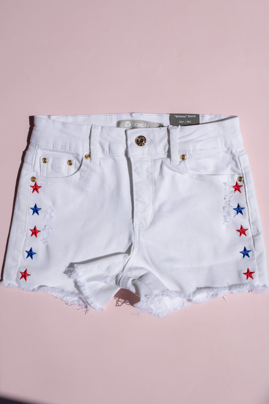 Brittany Mid Rise Short | White with Red & Blue Stars