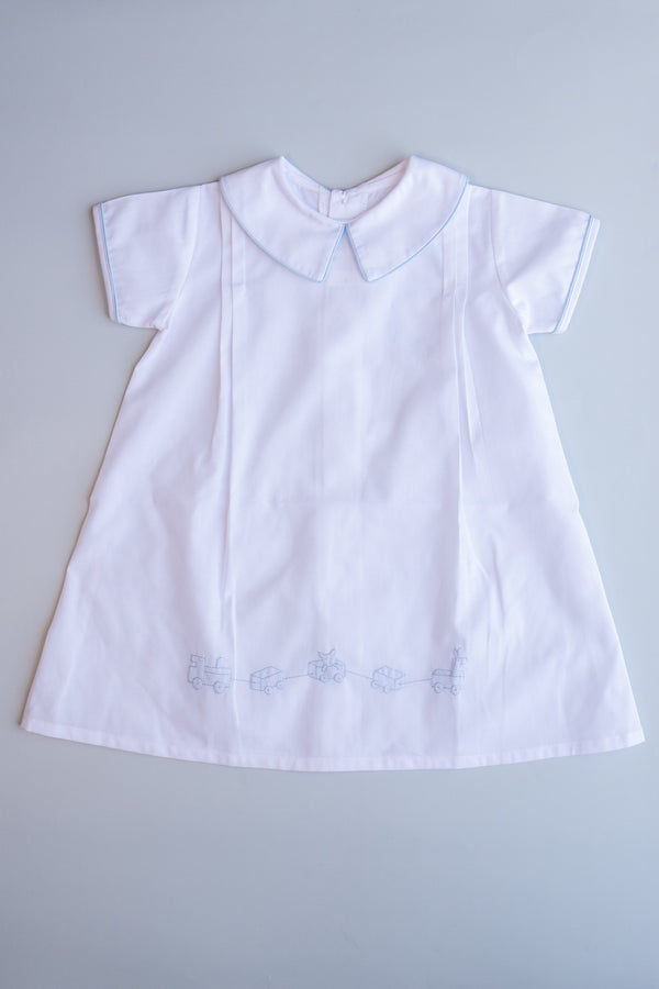 Wagon Embroidered Daygown | White/Blue