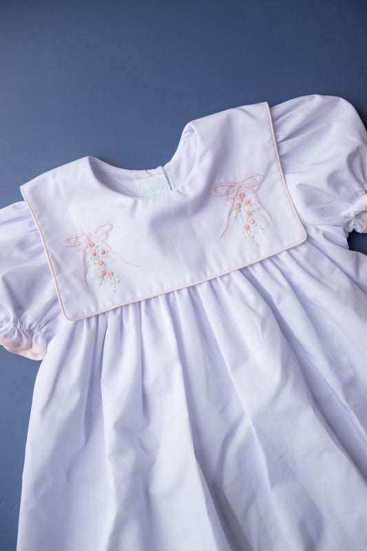 Ribbon Embroidered Dress | White