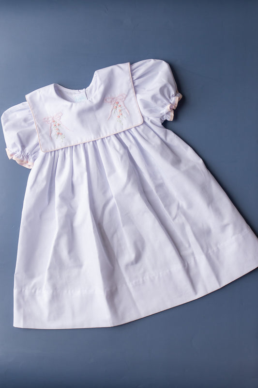 Ribbon Embroidered Dress | White