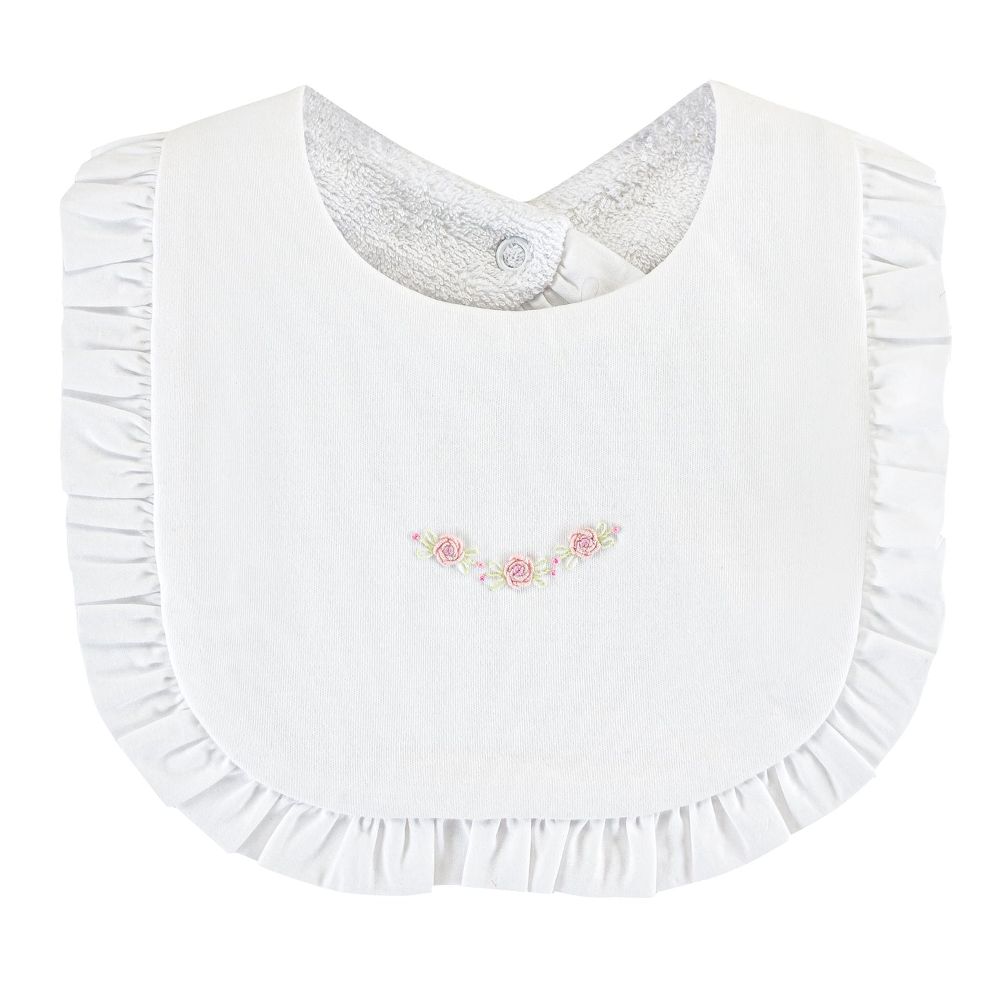 Ruffled Bib w/ Embroidery | Sweet Roses