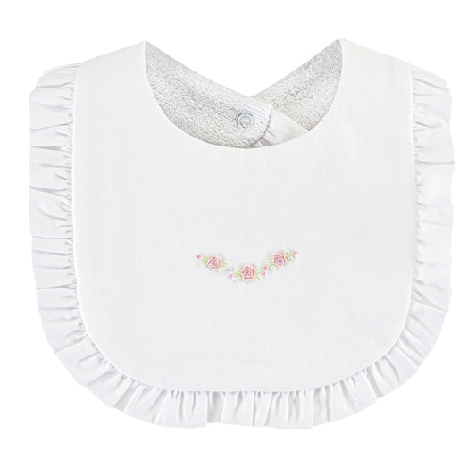 Ruffled Bib w/ Embroidery | Sweet Roses