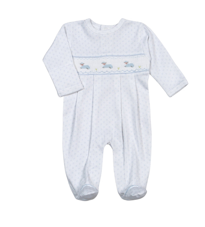 Blue Baby Lamb Hand Smocked Pima Footie
