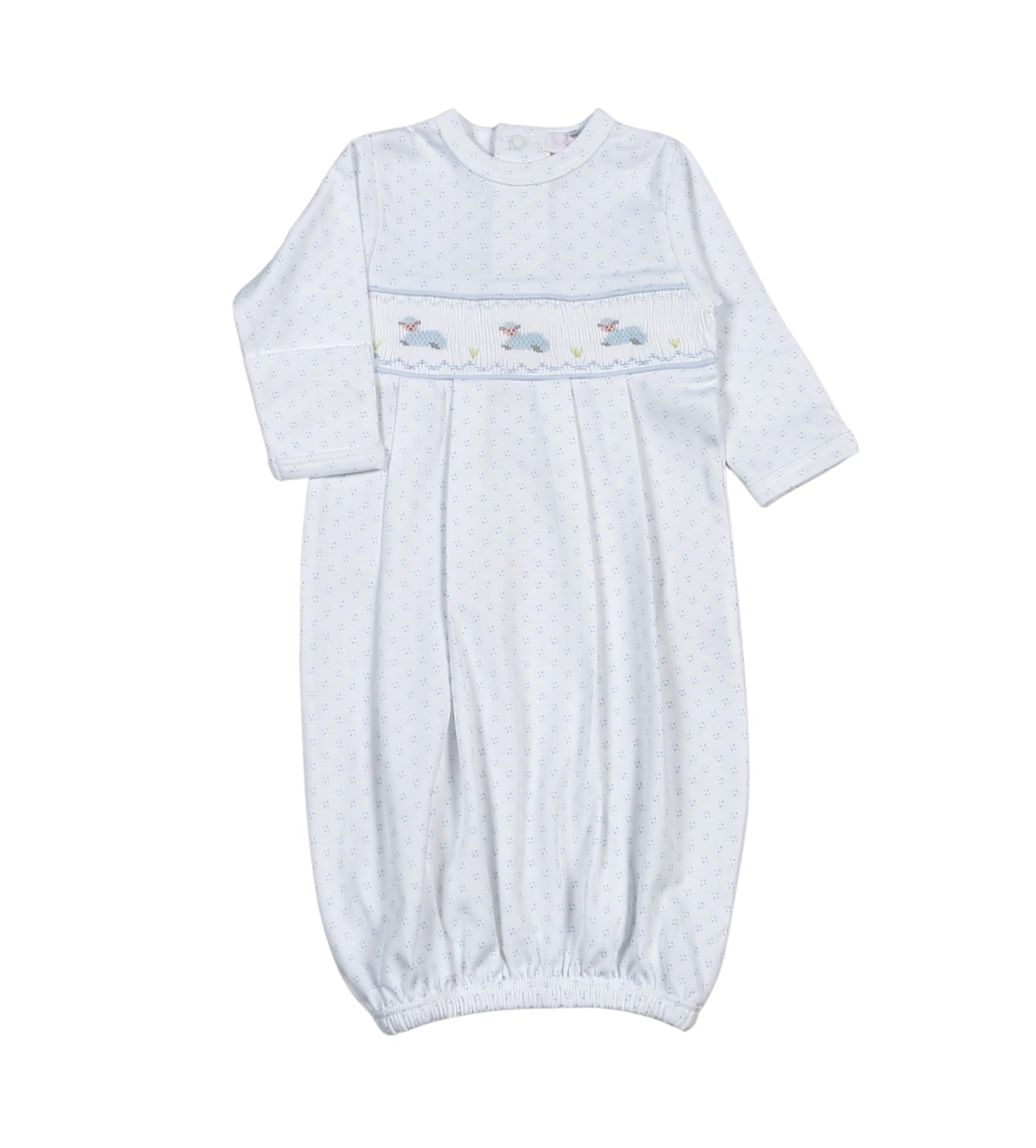 Blue Baby Lamb Hand Smocked Pima Gown