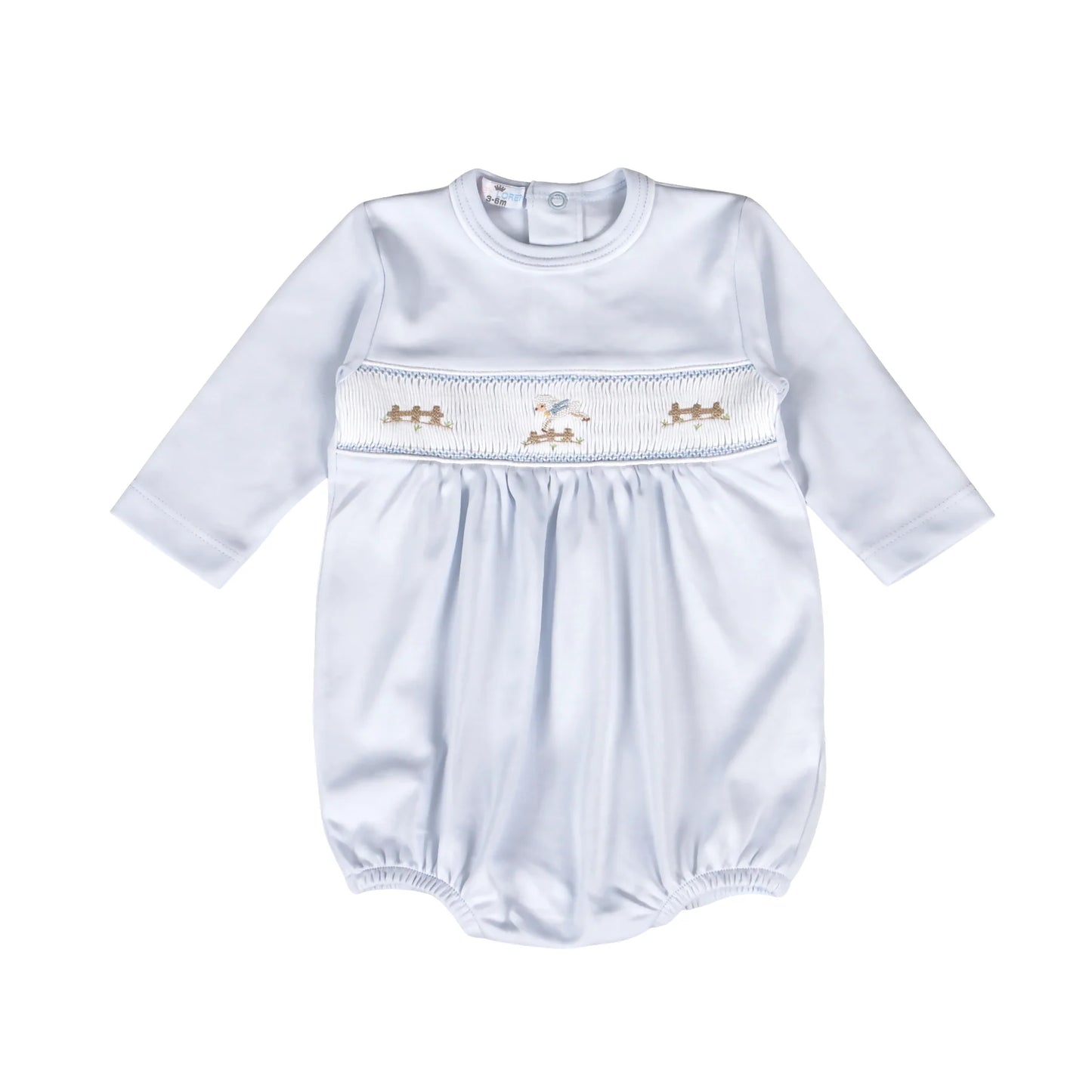 Blue Baby Lamb Hand Smocked Bubble