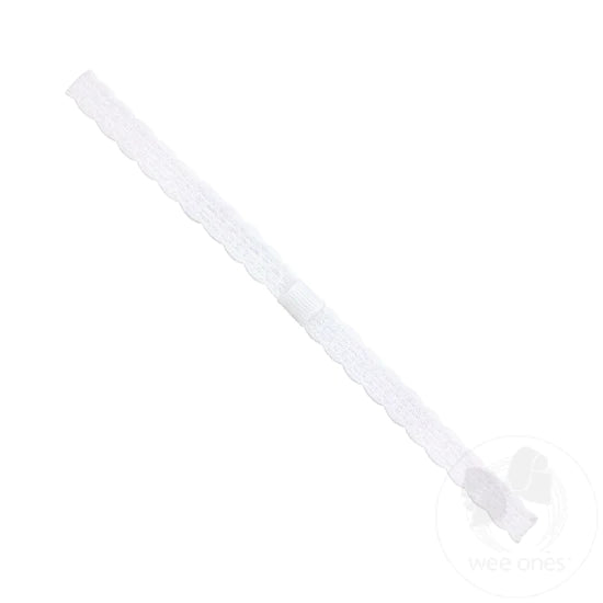 Add-a-Bow Narrow White Lace Girls Baby Band | White