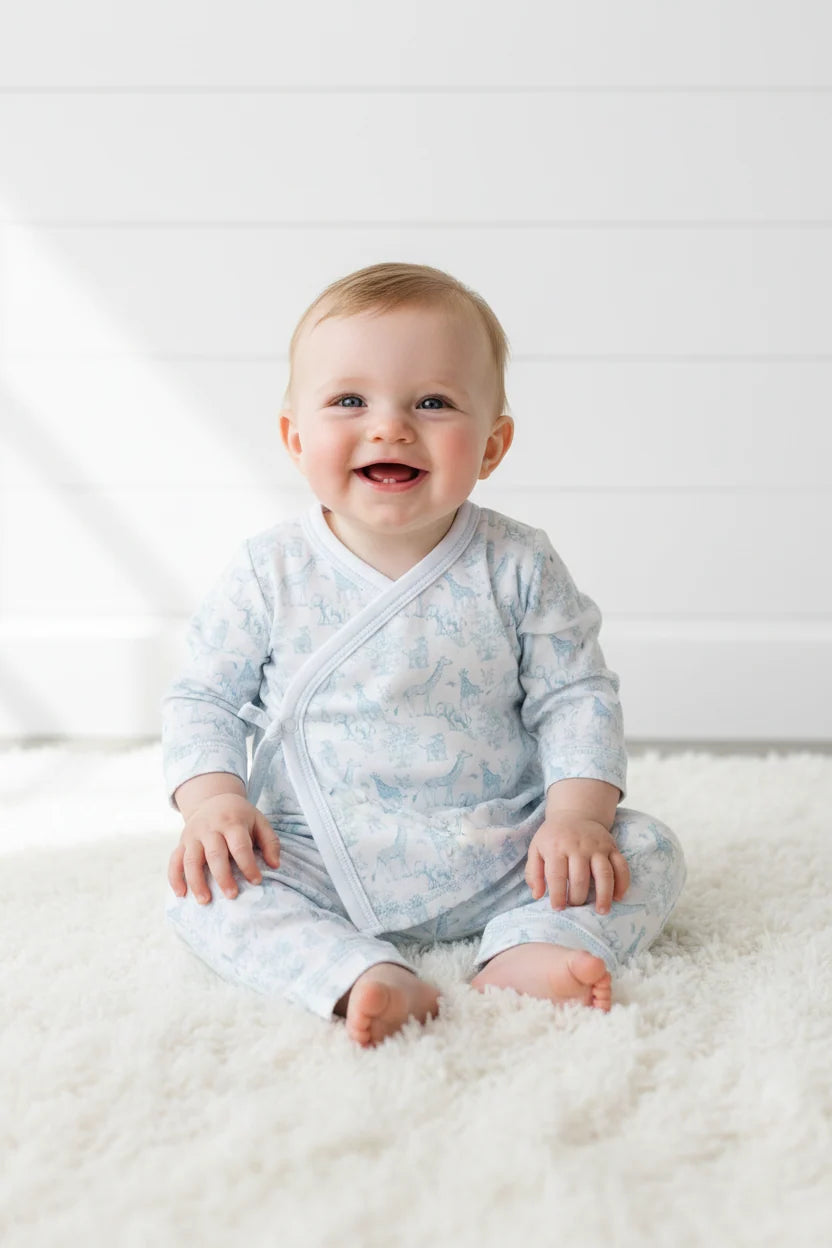 Blue Baby Safari Pima Kimono Pants Set