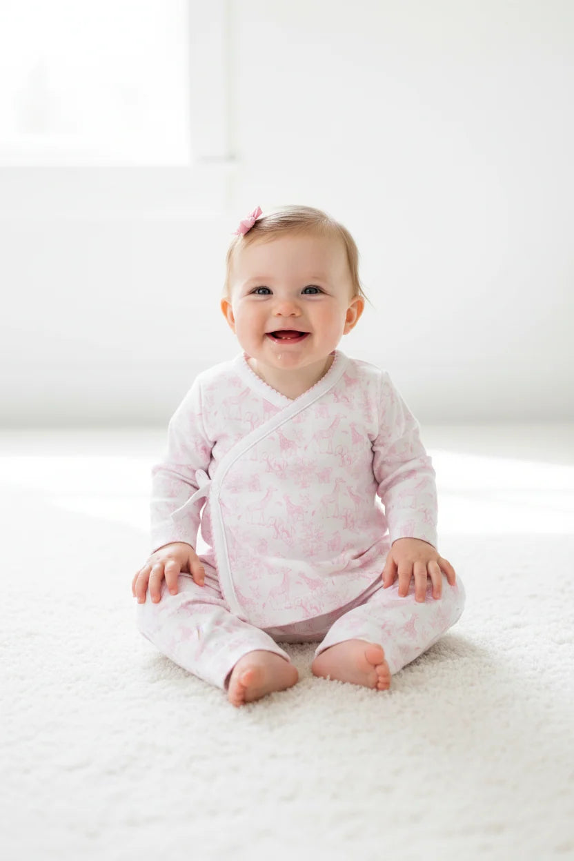Pink Baby Safari Pima Kimono Pants Set
