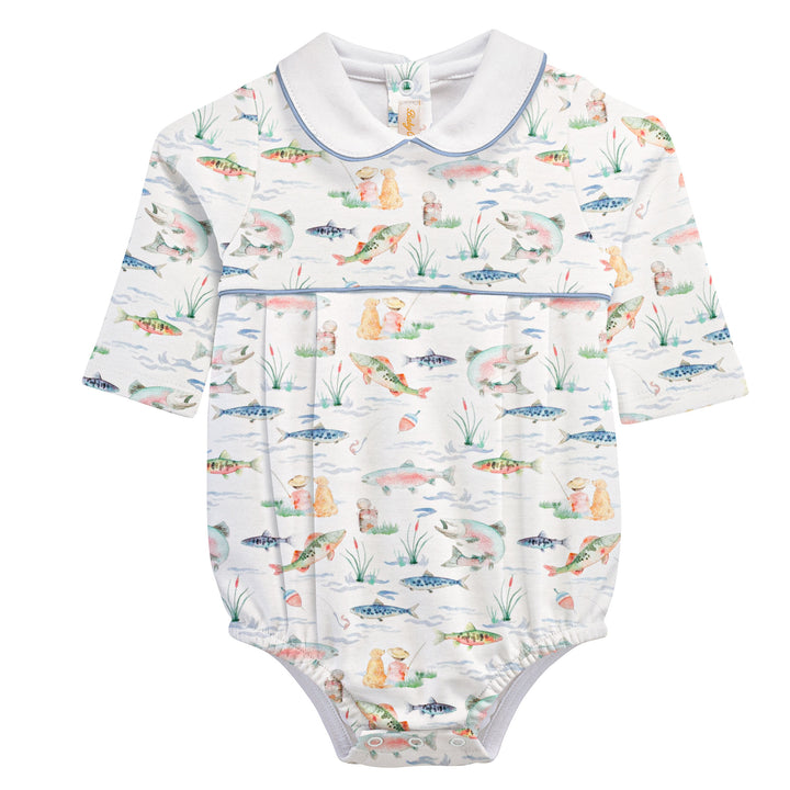 Gone Fishing Printed Pima Bubble w Round Collar