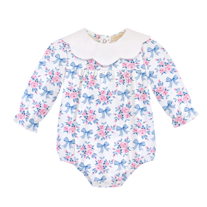 Scallop Collar Printed Bubble | Blue Floral Bows