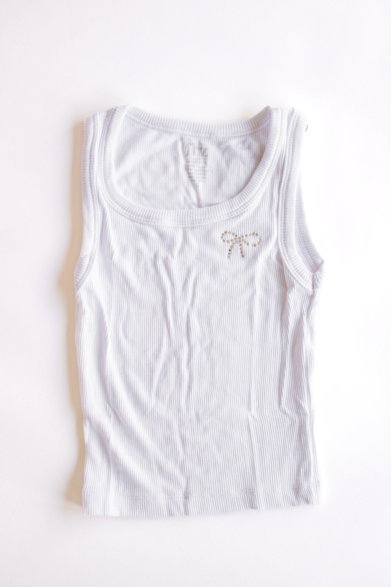 Crystal Bow Ribbed Tank | White