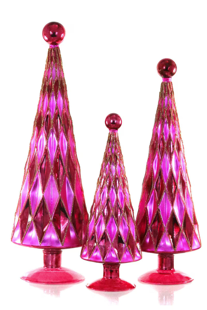 Mid Century Diamond Trees Set of 3 | Burgundy