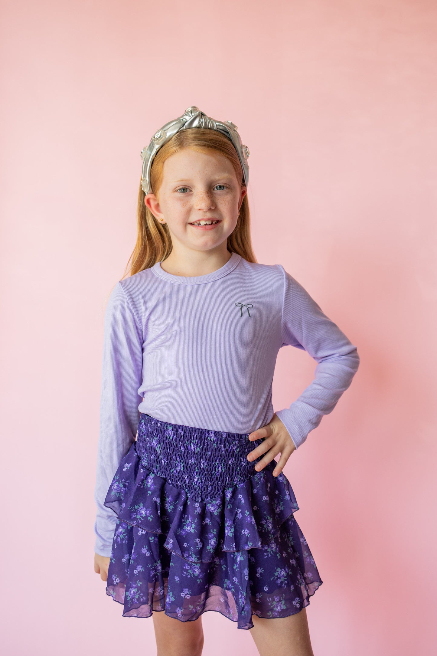 Chiffon Tiered Skirt | Purple Floral