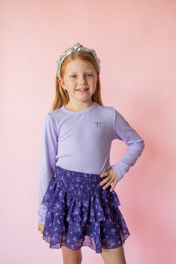 Chiffon Tiered Skirt | Purple Floral