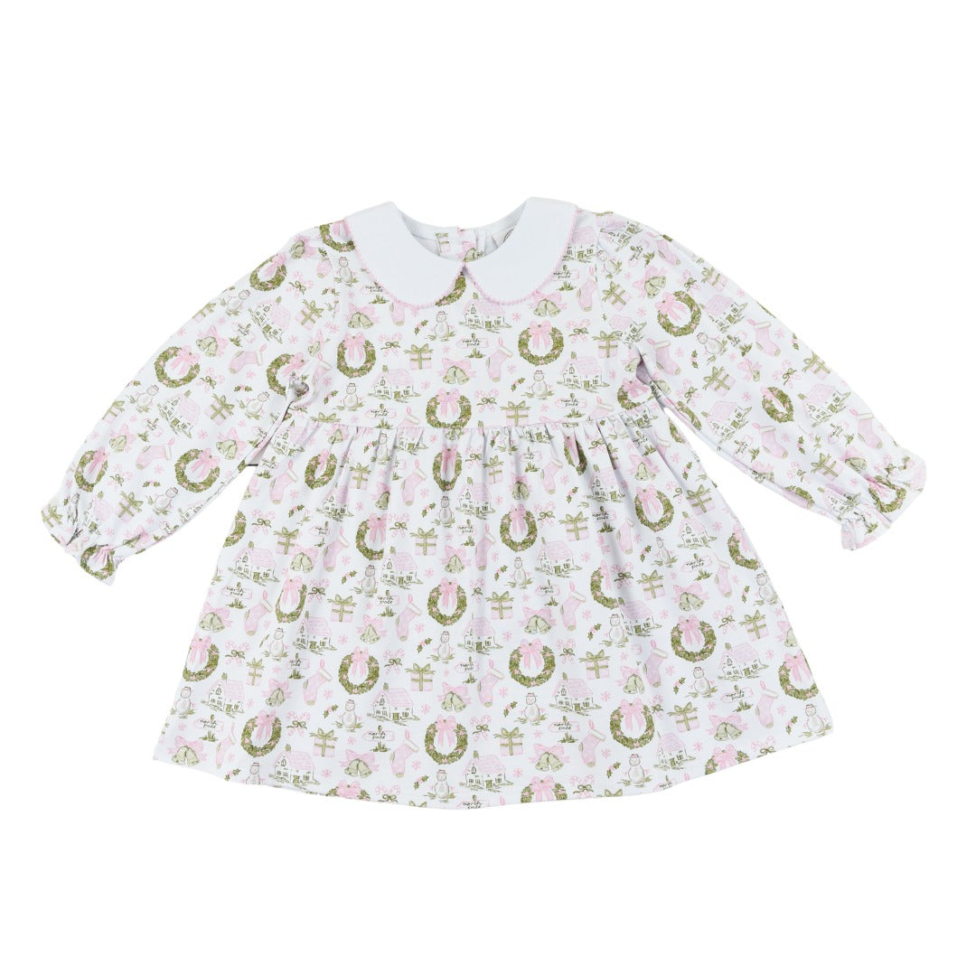 Christmas Toile and Stripe Girls Collins Classic Dress