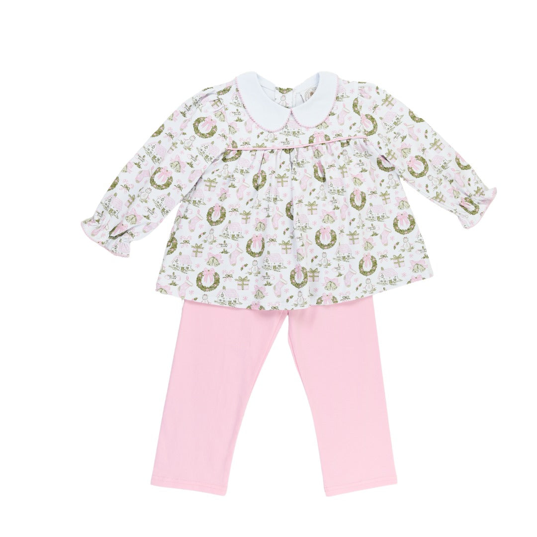 Christmas Toile and Stripe Girls Collins Classic Legging Set